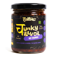 HATTKE Chunky Chilli Oil, 65 Tadka Flavour, South Indian Style Cooking & Drizzling Oil with Curry Leaves and Garlic, All Natural, No Preservatives, Natural & Fresh Ingredients - 175g
