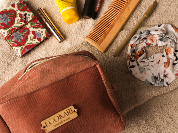 Ecokari Magenta Voyage Corduroy Travel Pouch