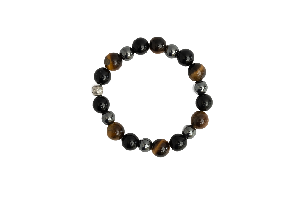 BLACK OBSIDIAN, TIGER EYE AND HEMATITE BRACELET FOR CLEANSING, CLARITY, STRONG MIND, GROUNDING AND BETTER HEALTH