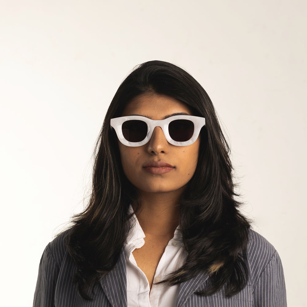 Monkstory MonkStory Thick Acetate Unisex Sunglasses - Marbleous White
