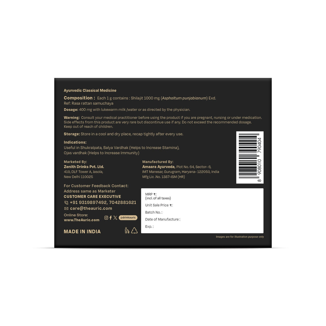 Auric Lab Certified High Altitude Shilajit/Shilajeet Resin 30g | 75% Fulvic Acid + Humic Acid |80+ Trace Minerals, Real Brass spoon and Shilajit rock with every order