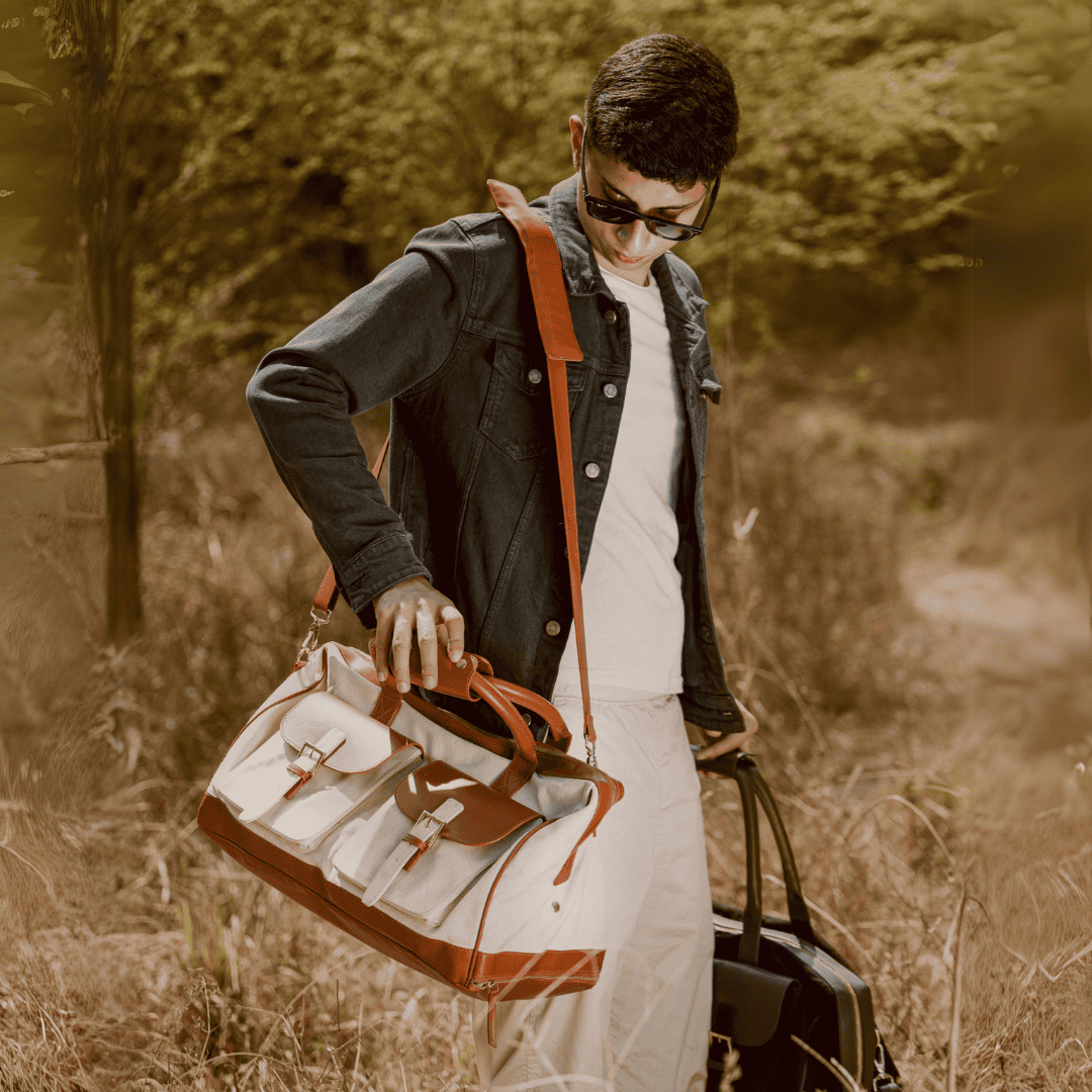 Green Hermitage Ajax Vegan Leather Duffle Bag -Beige