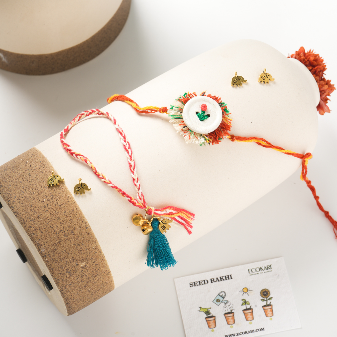 Ecokari Embellished Bhai - Bhabhi Rakhi and Lumba Set