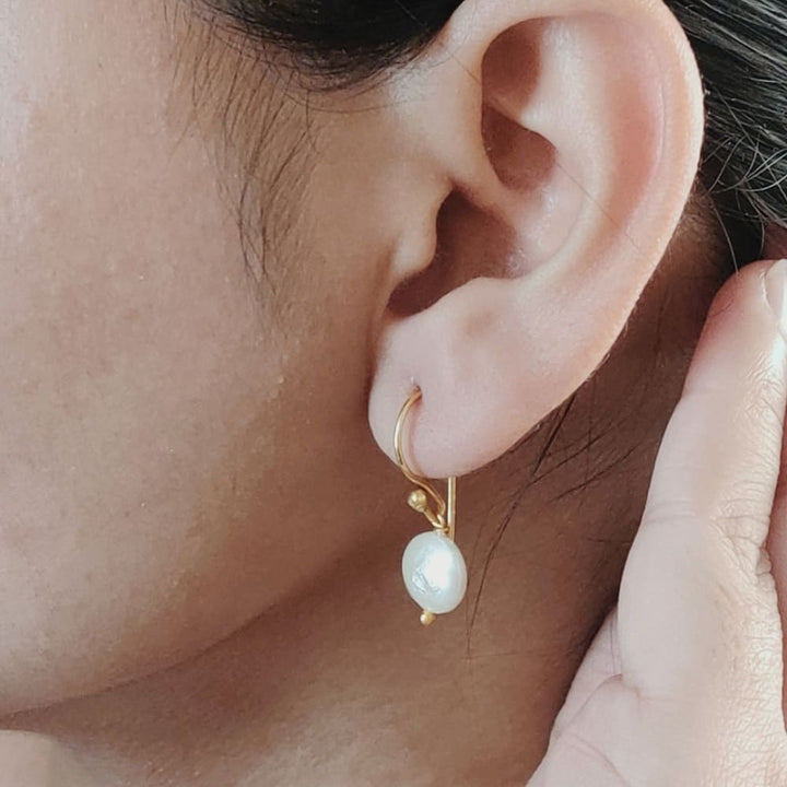 ONEarth #13 - Coin Baroque Pearl Earrings Golden Hook