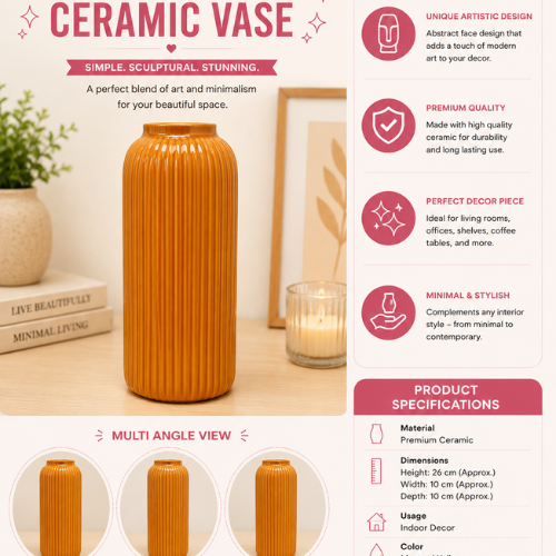 Soleil Moutarde – Tall Mustard Ribbed Ceramic Vase