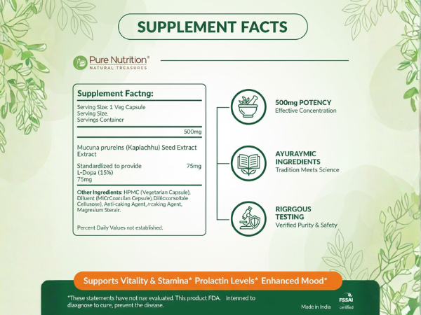 Mucuna Pruriens Extract 500mg – Energy, Vitality & Mood Support | 60 Caps