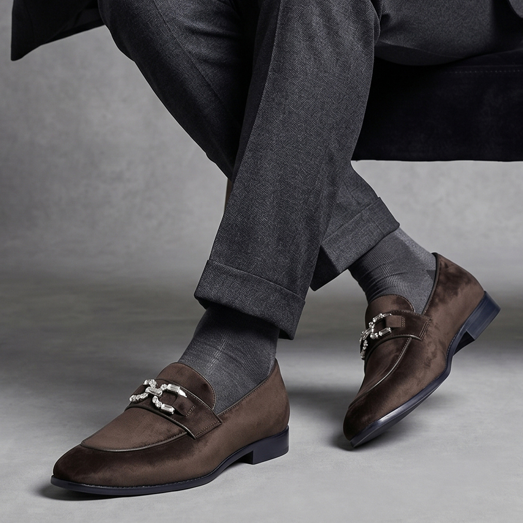 Monkstory Velvet Crystal Bit Loafers – Royal Brown