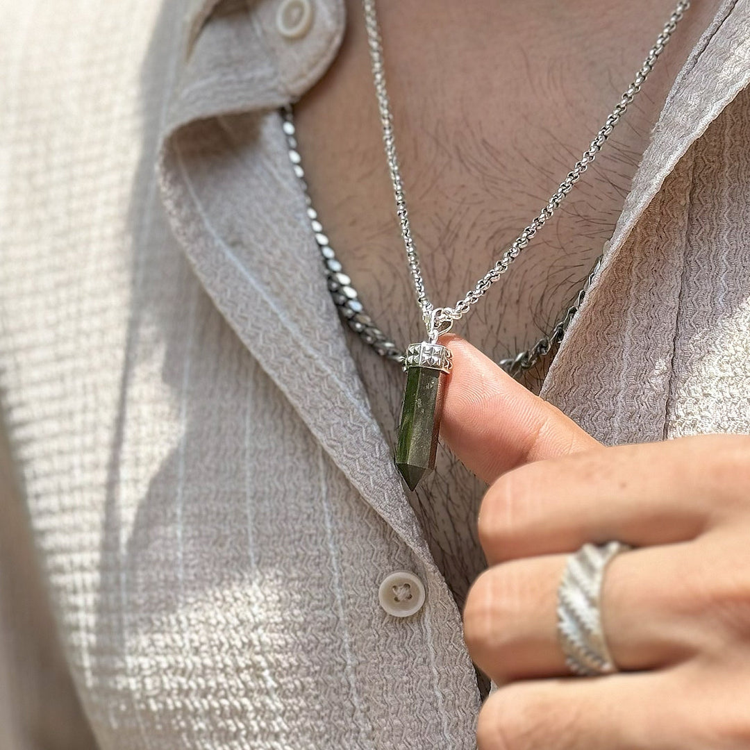 Pyrite stone Pyramid Pendant in 925 sterling silver
