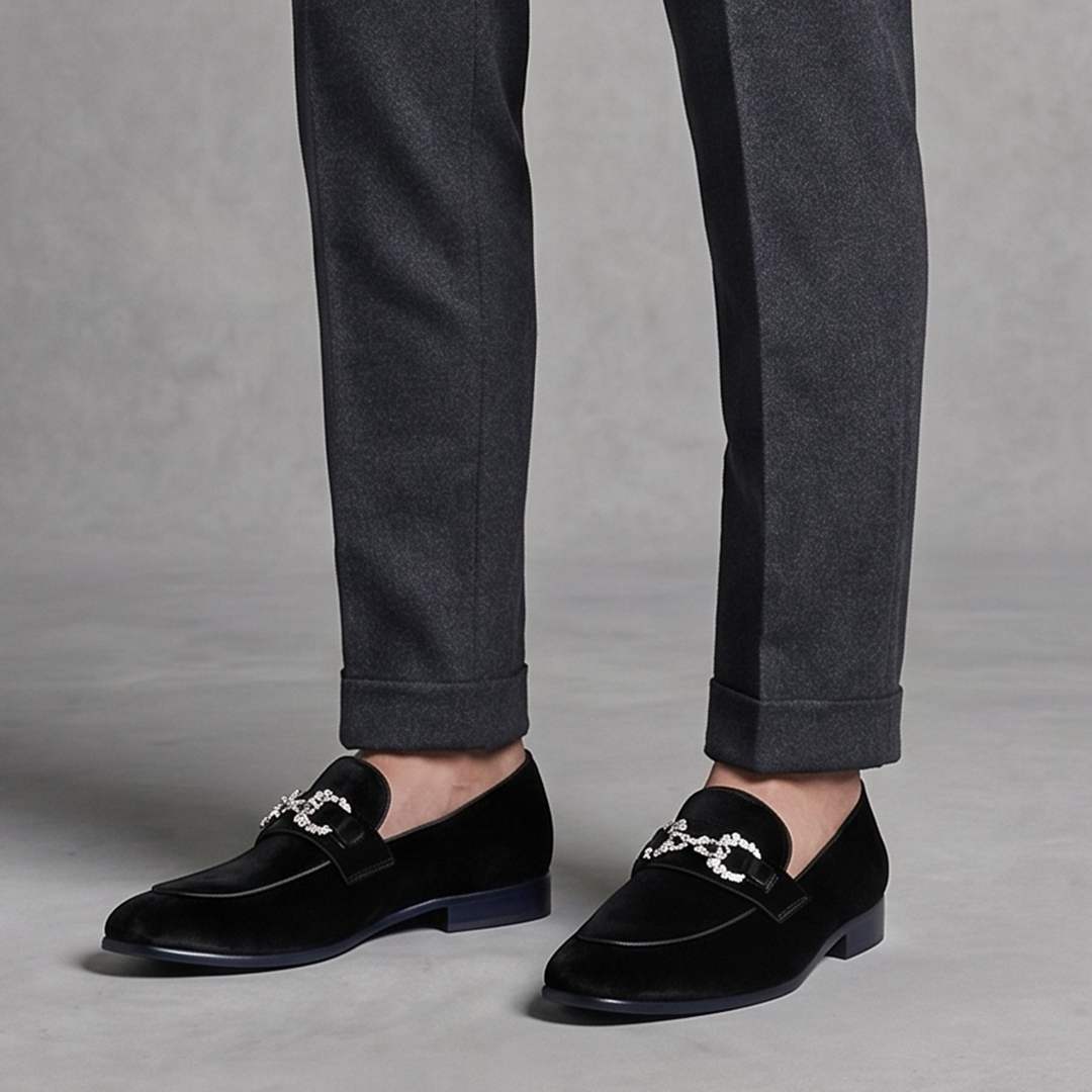 Monkstory Velvet Crystal Bit Loafers – Royal Black