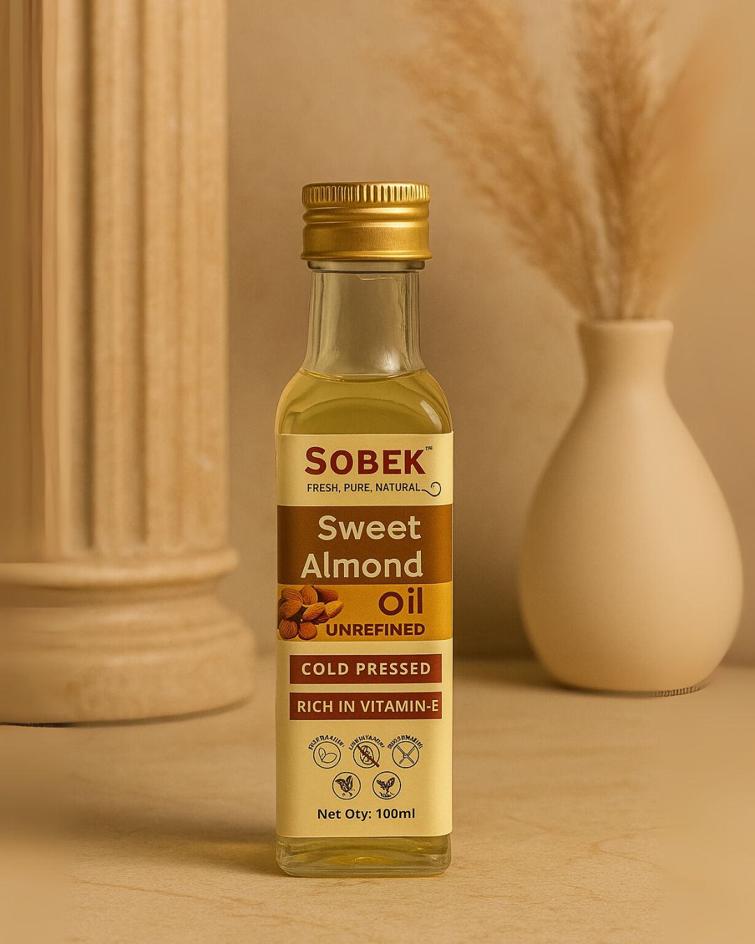 Sobek Naturals Sweet Almond Cold Pressed Vitamin E Oil 100 ml