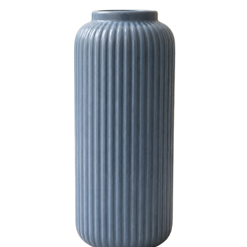 Bleu Cotele – Tall Blue Ribbed Ceramic Vase
