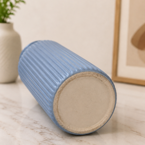 Bleu Cotele – Tall Blue Ribbed Ceramic Vase