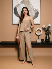 SHORT FLARED LINEN TOP WITH LINEN CULOTTES PANT SET