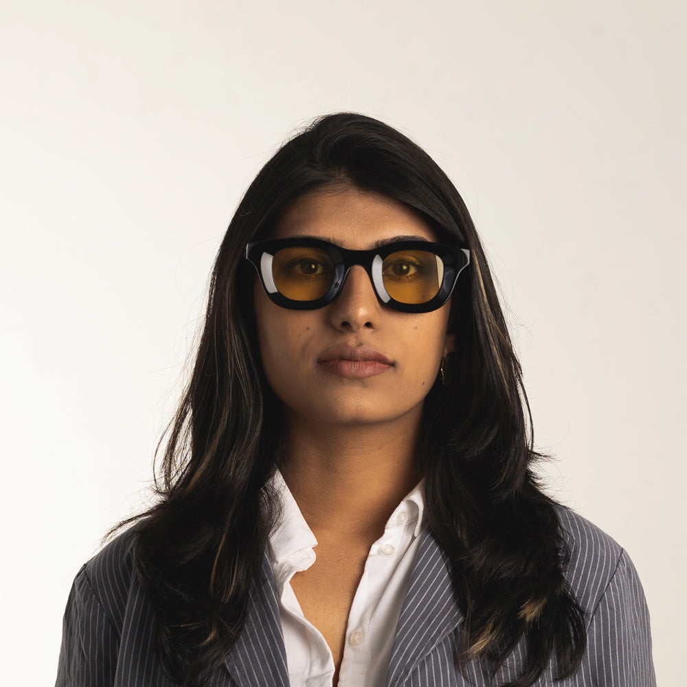 Monkstory MonkStory Thick Acetate Unisex Sunglasses - Black With Yellow Lens