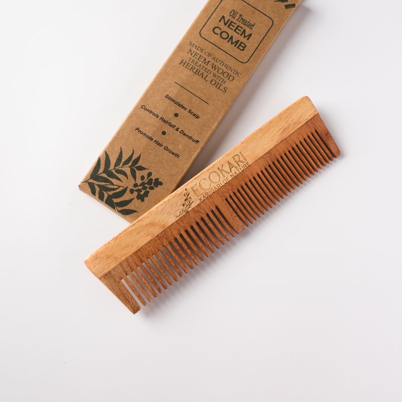 Ecokari Natural Neem Wood Comb | Treated with Herbal Oils
