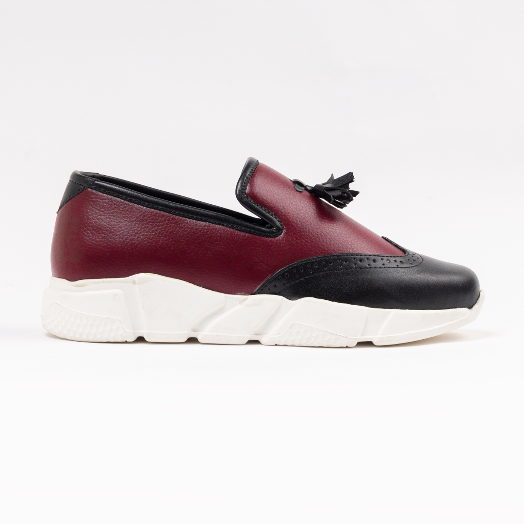 Monkstory Chunky Dual Colour Tassel Sneakers - Burgundy/Black