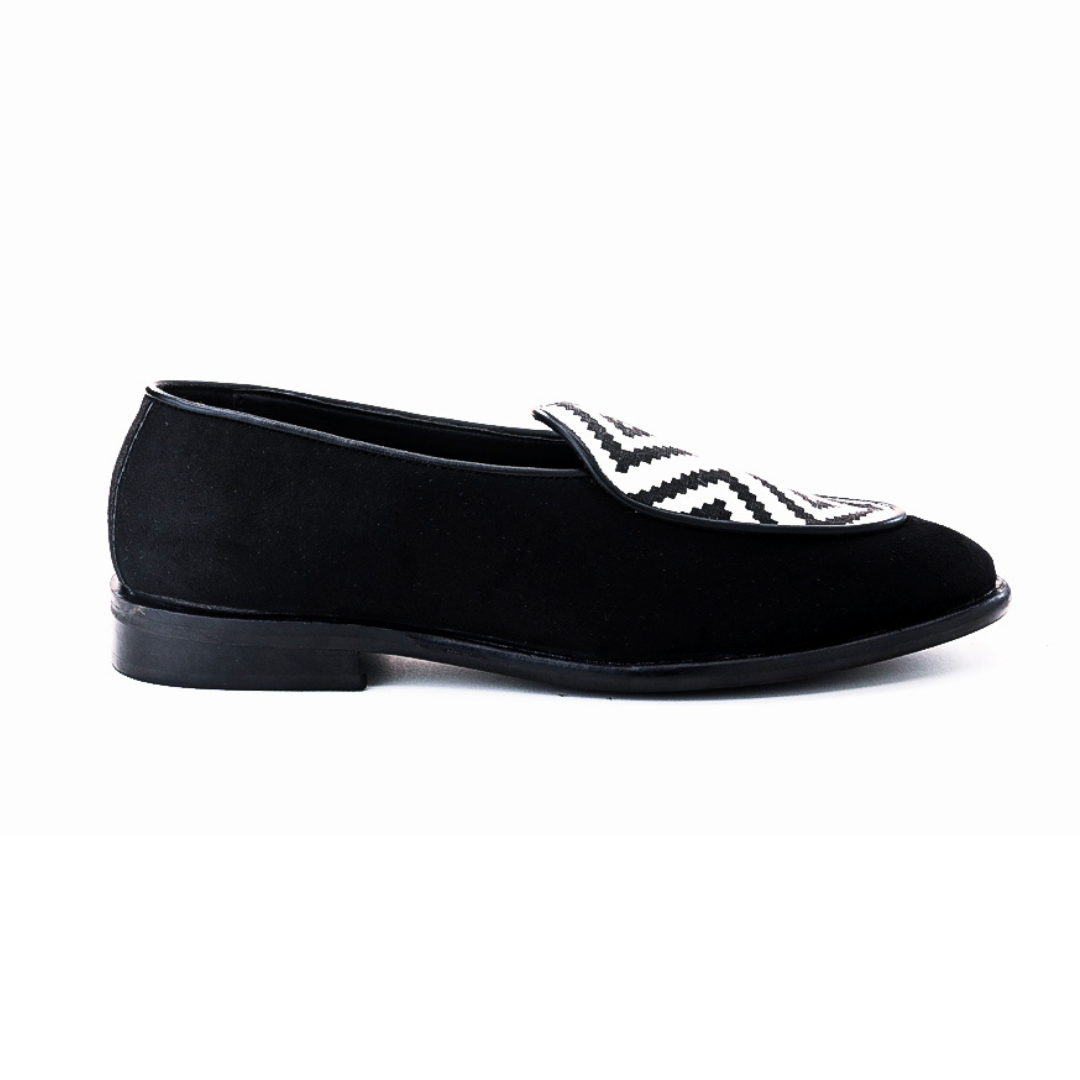 Monkstory Raro Contemporary Print Smart Casual Slip-Ons - Black/White