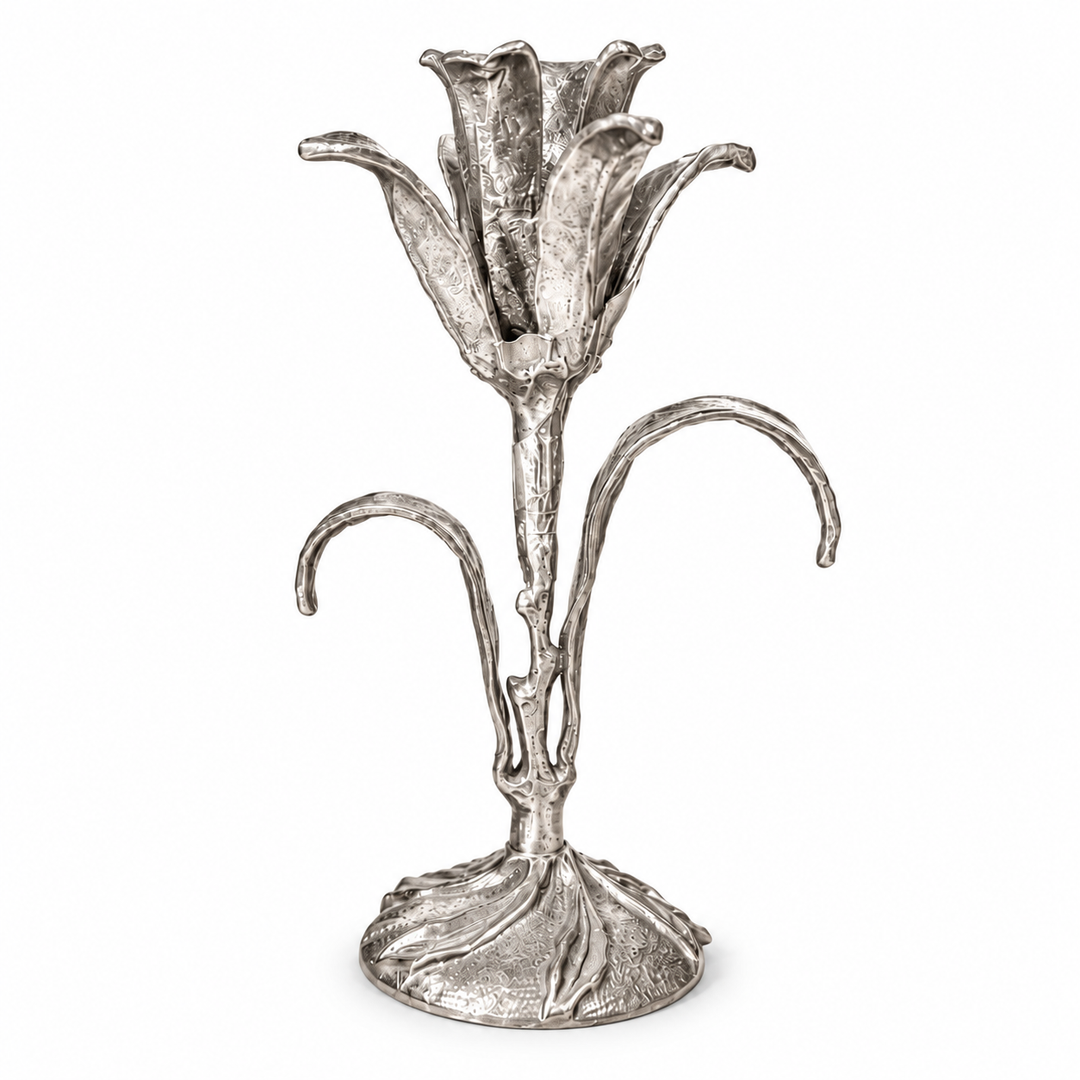 Kali Candle Stand | Budding Lily Brass Candle Holder | Silver Finish