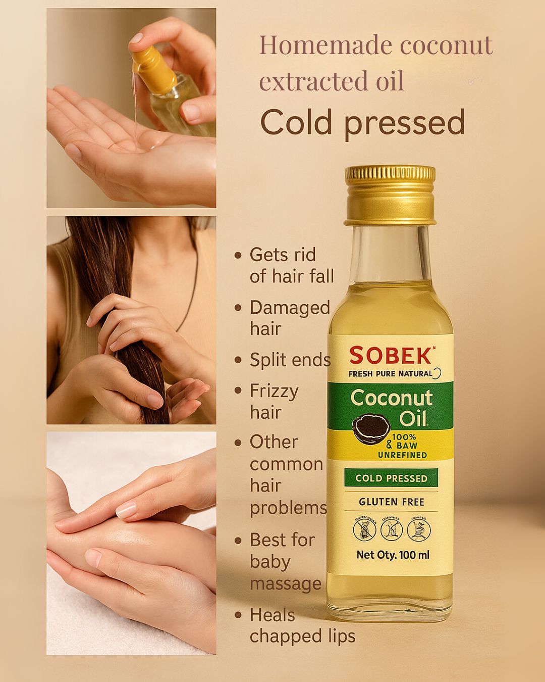 Sobek Naturals Pure Coconut Oil | Cold Pressed Gluten Free 100 ml