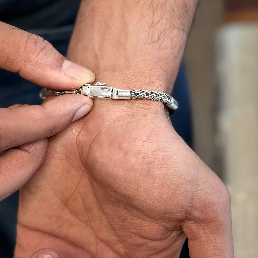 Twisted Rope Sterling Silver and Black leather Bracelet