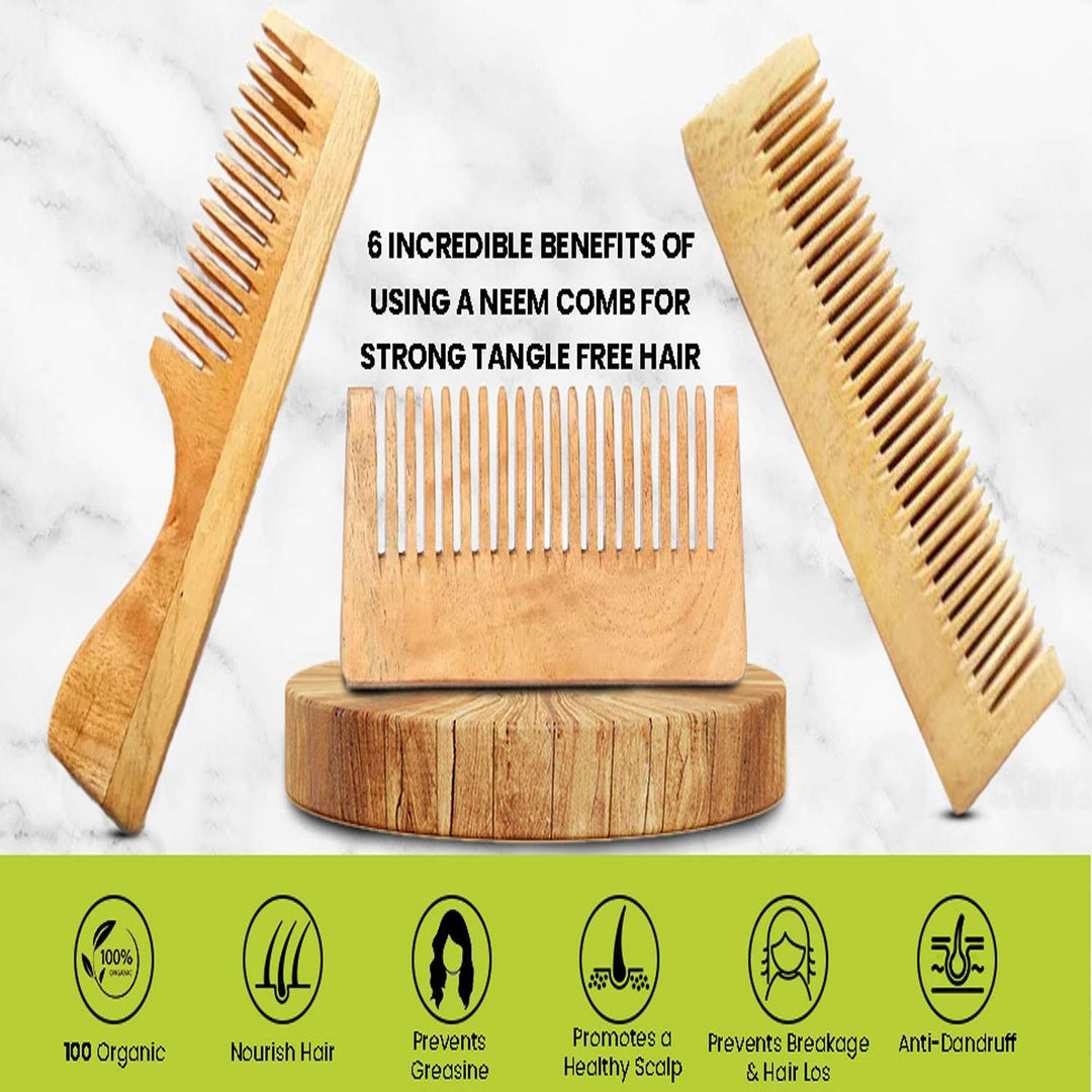 Tanman Organics Pure Kacchi Neem Wood Comb Pack Combo -03 (Pack of 2)