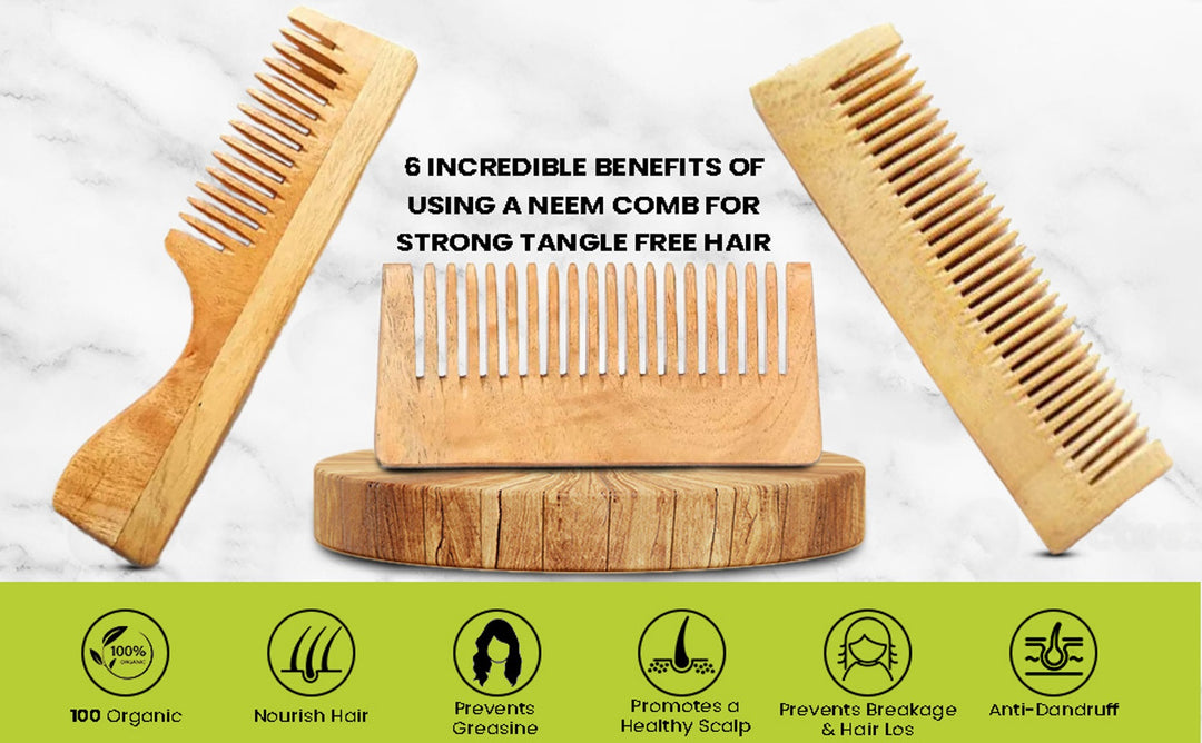 Tanman Organics Pure Kacchi Neem Wood Handle Comb Wide Teeth