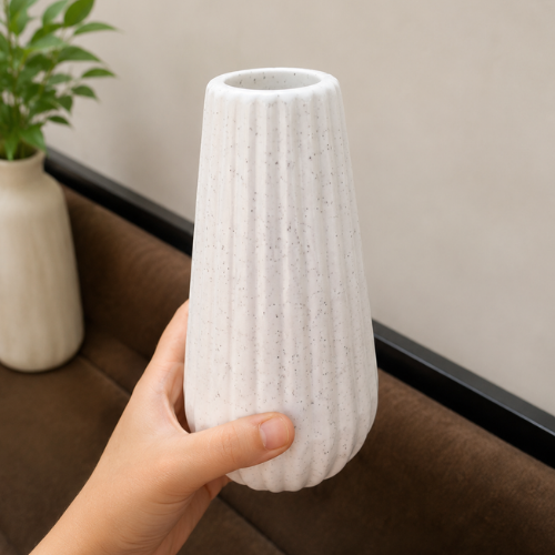 Ligne Blanche – White Ribbed Ceramic Vase