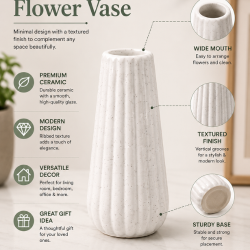 Ligne Blanche – White Ribbed Ceramic Vase