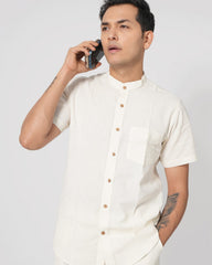 White Stand Collar Pocket Shirt
