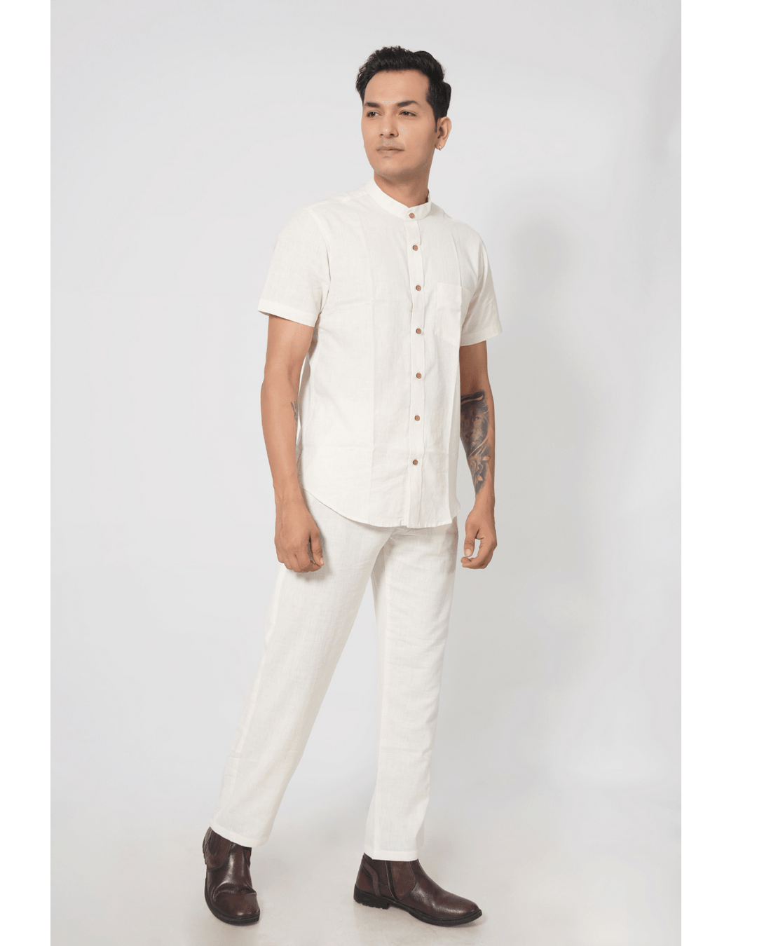 White Stand Collar Pocket Shirt image