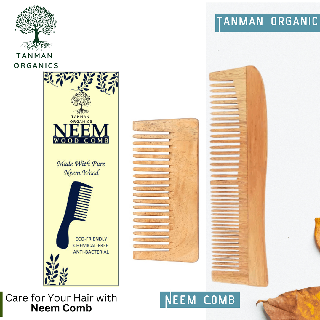 Tanman Organics Pure Kacchi Neem Wood Comb Pack Combo -04 (Pack of 2)