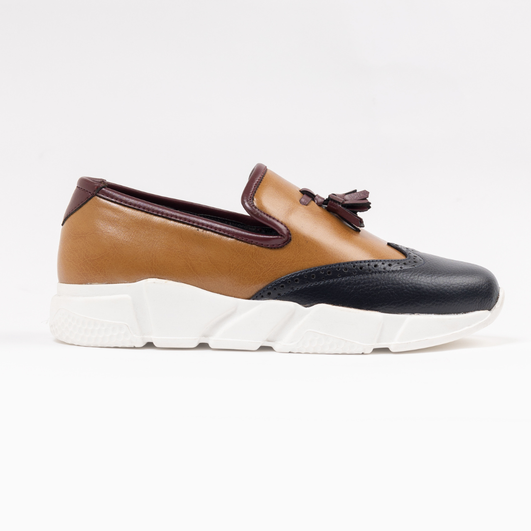 Monkstory Chunky TriColour Tassel Sneakers - Burgundy/Black/Tan