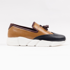 Monkstory Chunky TriColour Tassel Sneakers - Burgundy/Black/Tan