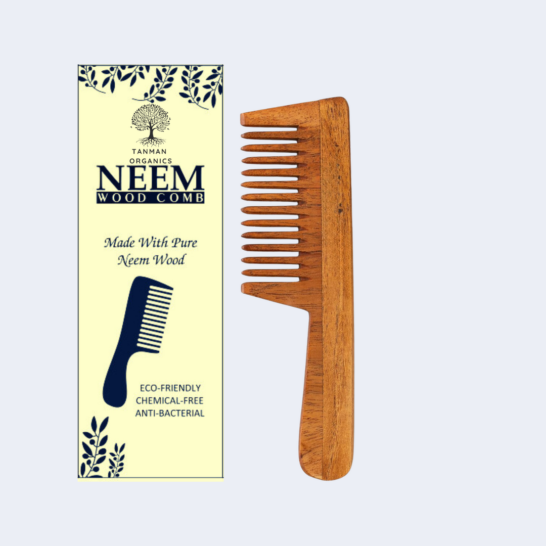 Tanman Organics Pure Kacchi Neem Wood Handle Comb Wide Teeth