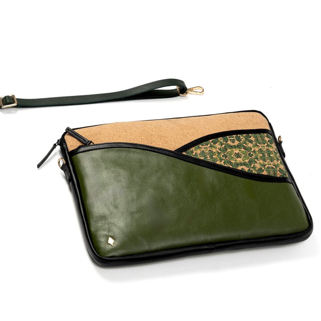 Green Hermitage Acacia Vegan Leather Laptop Sleeve - Olive