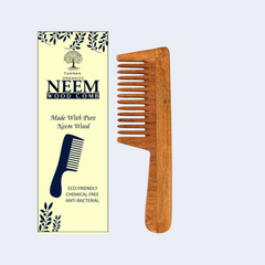 Tanman Organics Pure Kacchi Neem Wood Handle Comb Wide Teeth