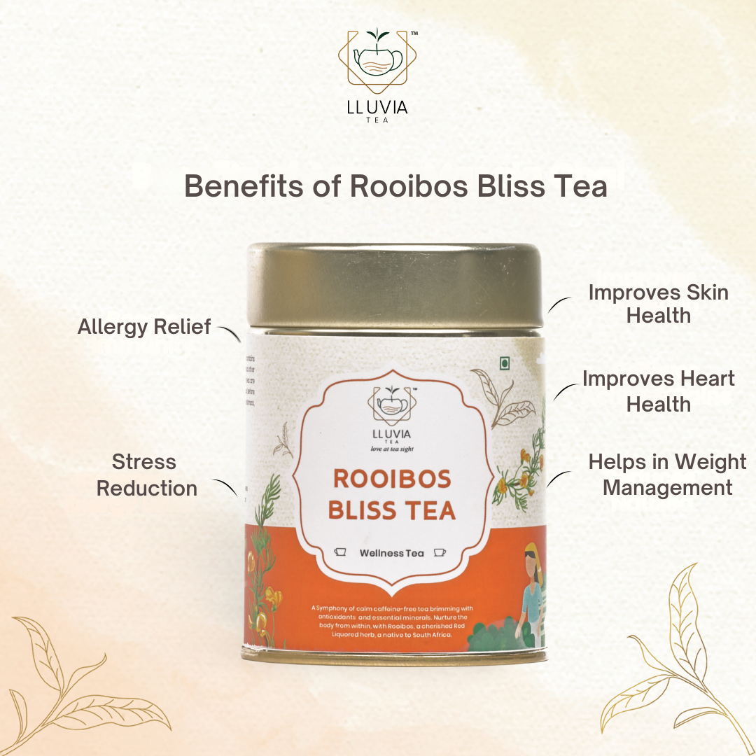 Lluvia Tea Rooibos Bliss Tea - Improves Skin Health | Digestive Support | Caffeine-Free Energy (50 gm)