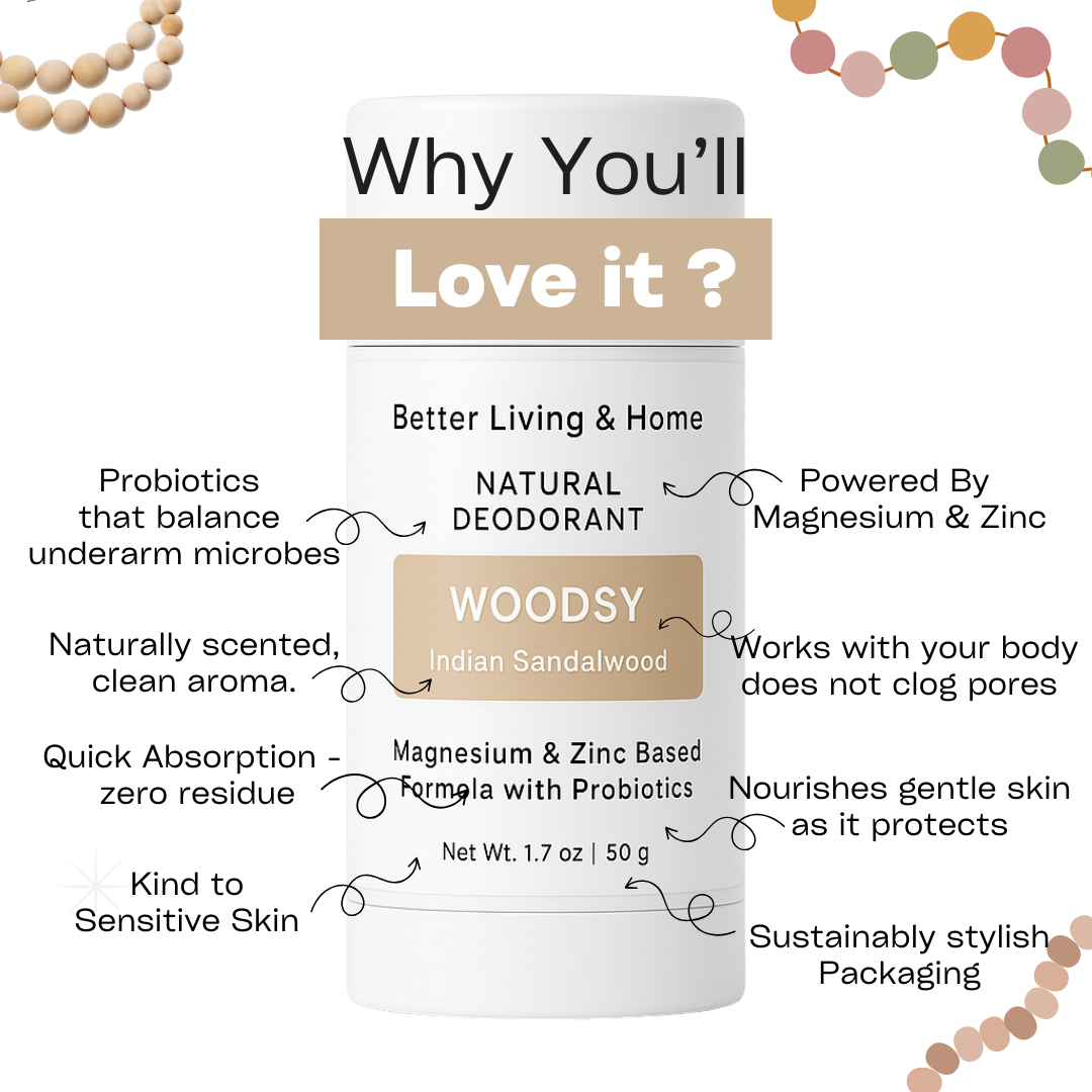 Betterliving And Home Woodsy - Indian Sandalwood Natural Deodorant Enriched With Magnesium & Probiotics