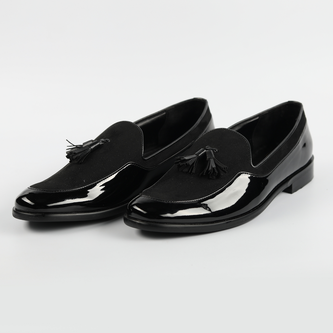 Monkstory Magnificos Patent With Suede Tasseled Slip Ons - Black