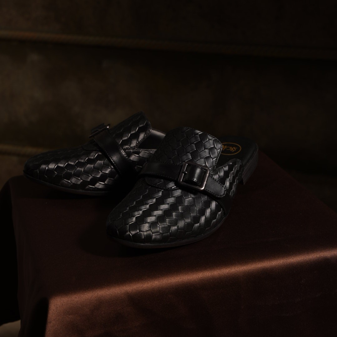 Monkstory Woven Buckle Mules - Black