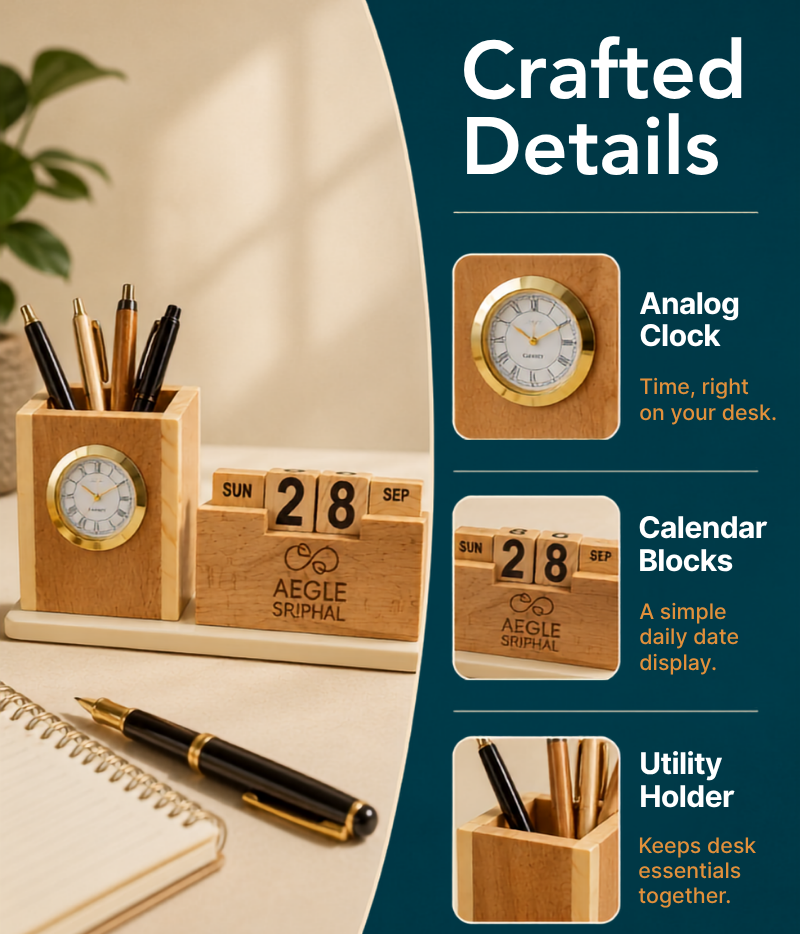 Aegle Sriphal Utility Holder with Clock & Calendar