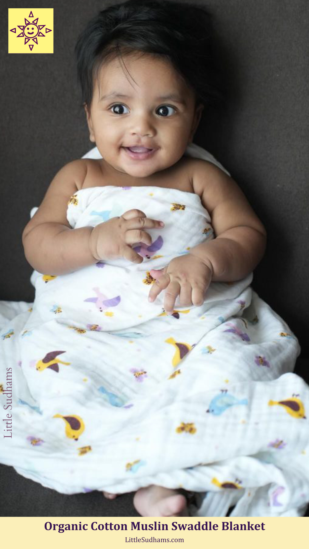 Little Sudhams Organic Cotton Muslin Baby Swaddle Blanket (Pack of 3)