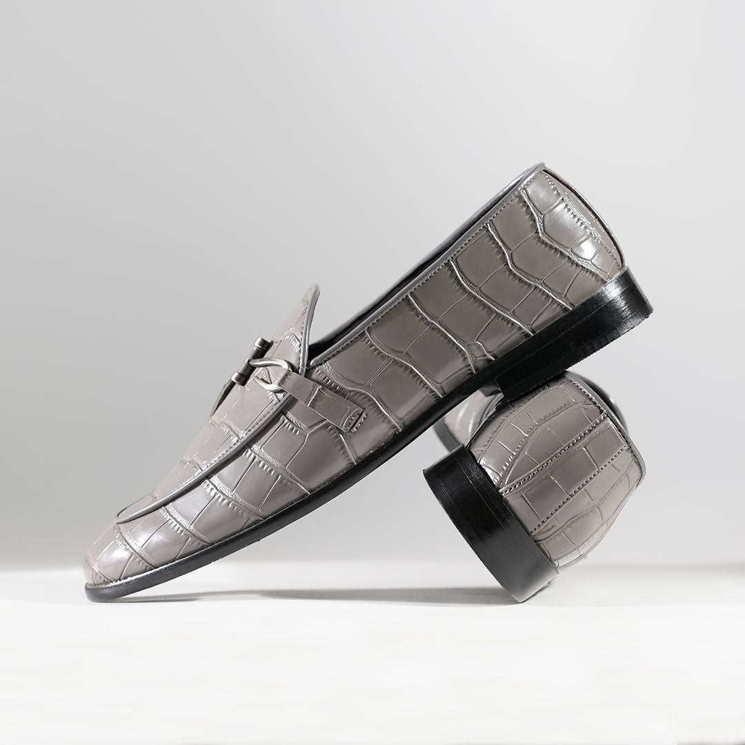 Monkstory Eclecta Croco Side Hook Slip Ons - Grey