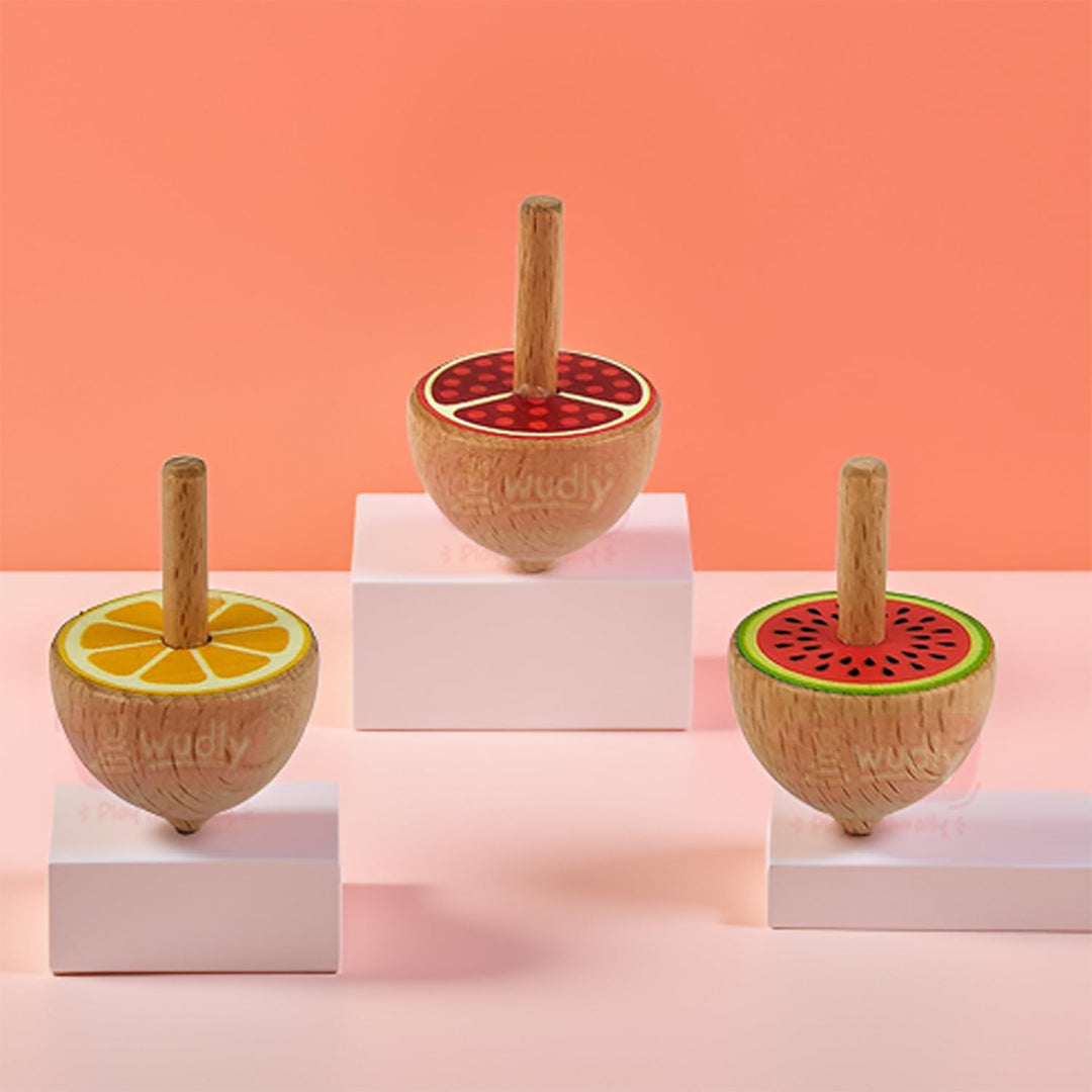 Wudly Wooden Spinning Top with Fruits (set of 3)