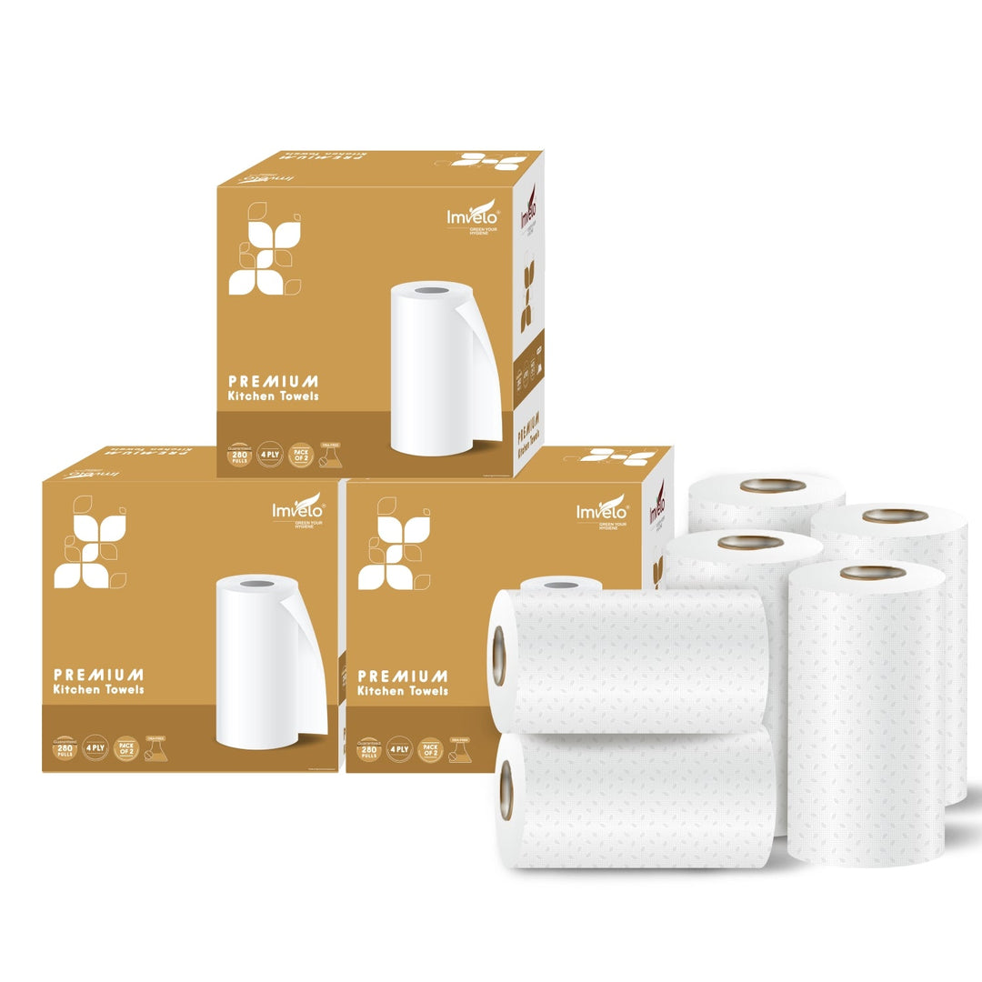 Imvelo 4 Ply Kitchen Towel | 140 Pulls per Roll | OBA Free & Safe to Skin | Highly Absorbent | Food - Safe Kitchen Tissue Roll | White Tissue Papers for Kitchen use