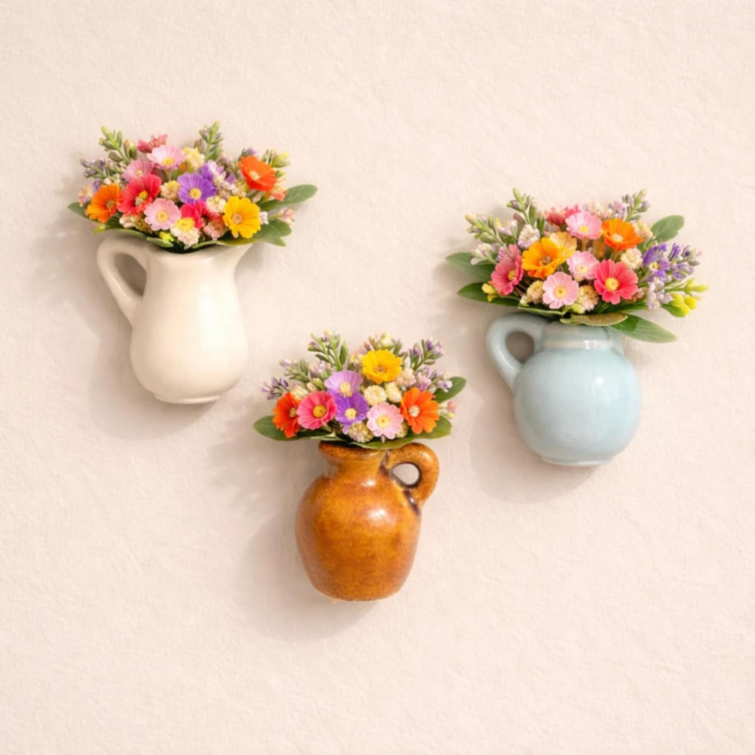 Garden Whispers Fridge Magnet Set of 2 | Mini Ceramic Flower Vase Magnets