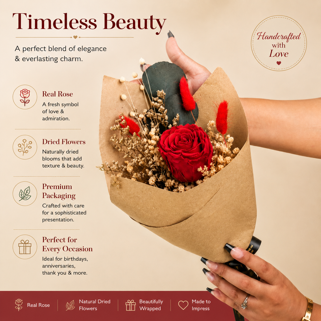 Ruby Romance Preserved Red Rose Bouquet | Dried Flower Gift Bouquet