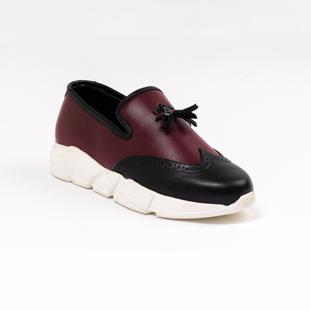 Monkstory Chunky Dual Colour Tassel Sneakers - Burgundy/Black
