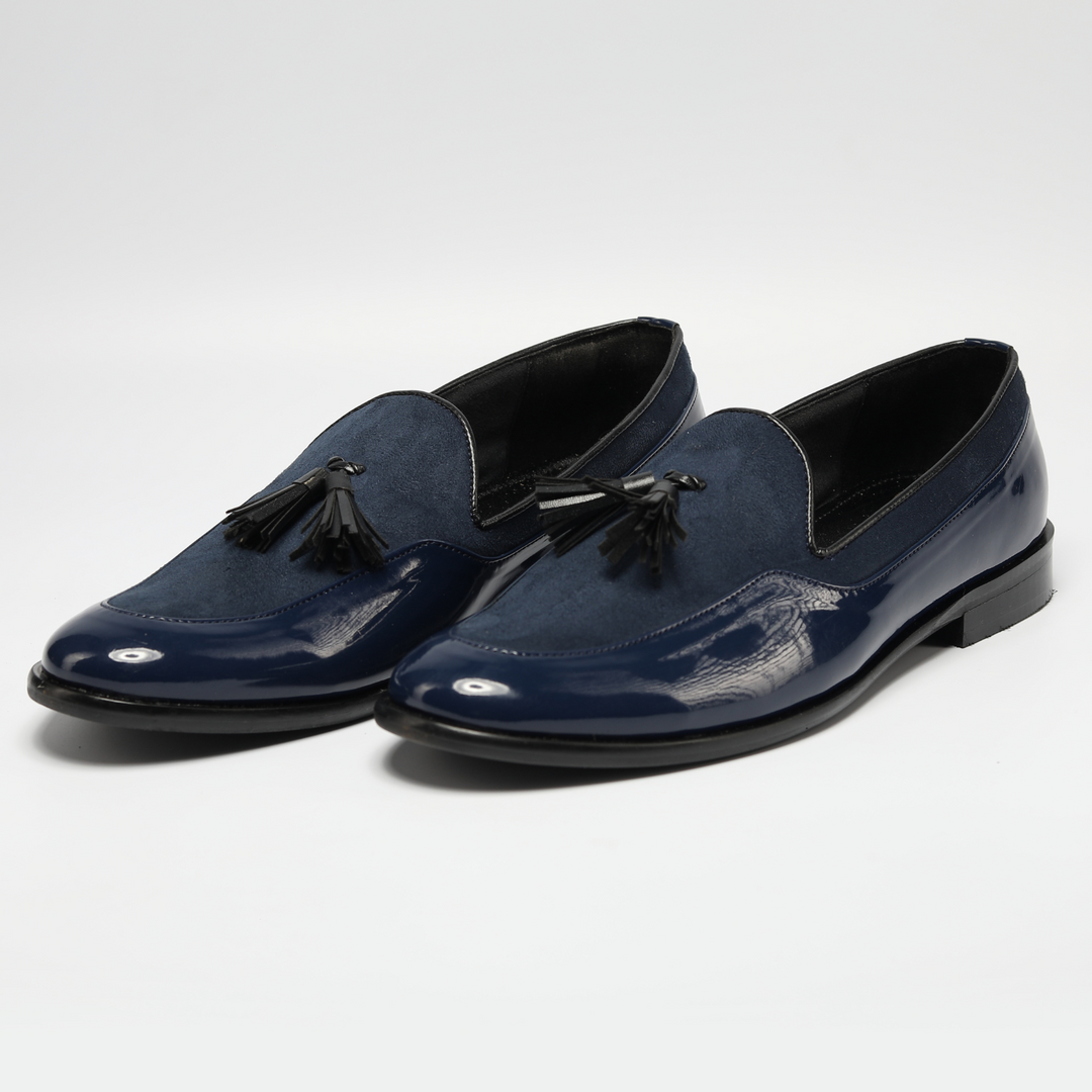 Monkstory Magnificos Patent With Suede Tasseled Slip Ons - Blue