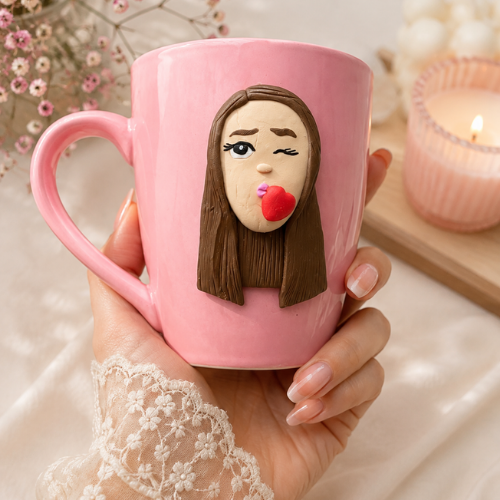 Bisou Rose – 3D Pink Kiss Ceramic Mug